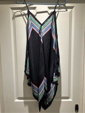 meraki Black Asymmetrical Handkerchief Hem Dress with Multicolor Chevron
